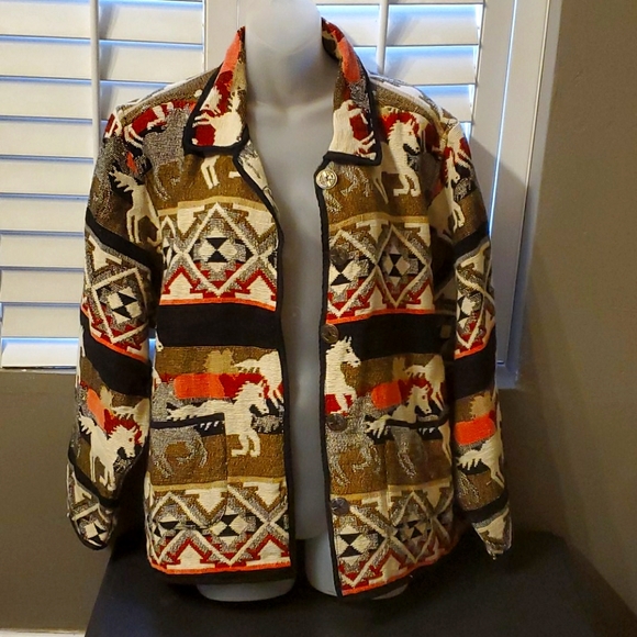 Jane Ashley Jackets & Blazers - Jane Ashley Horse Tapestry Sweater Jacket 2X